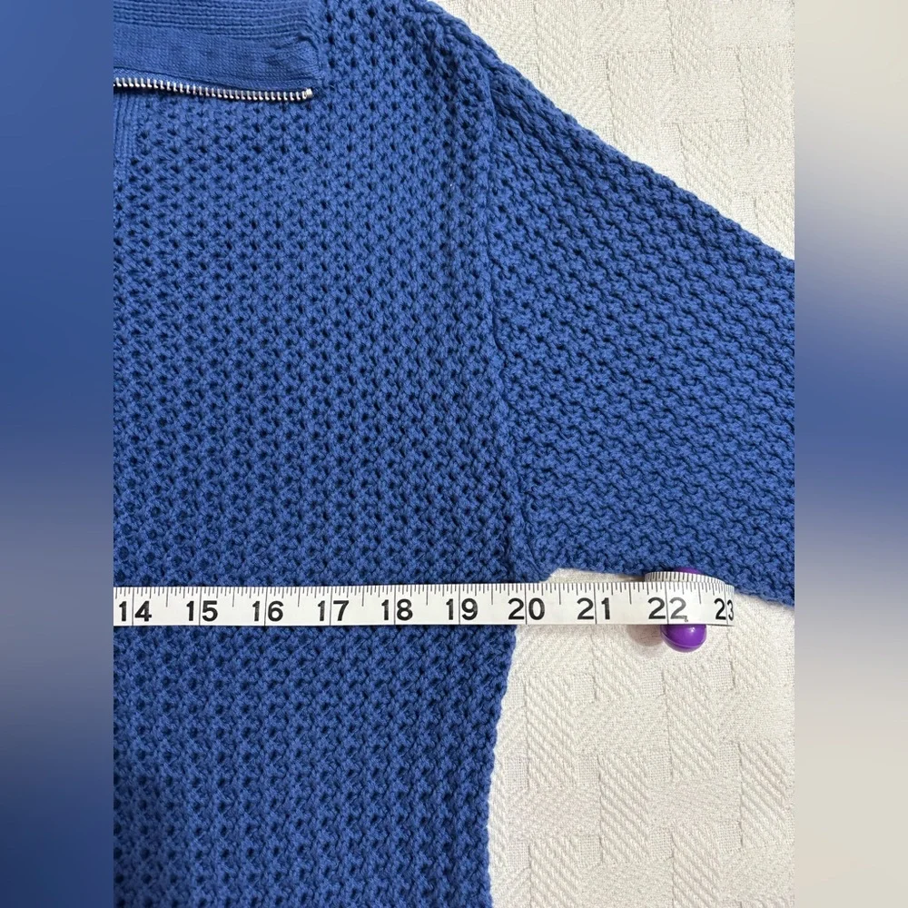 Blue Open Knit 1/4 Zip-Funnel Neck/Polo Collar- sz L Coastal Grandma Resortwear